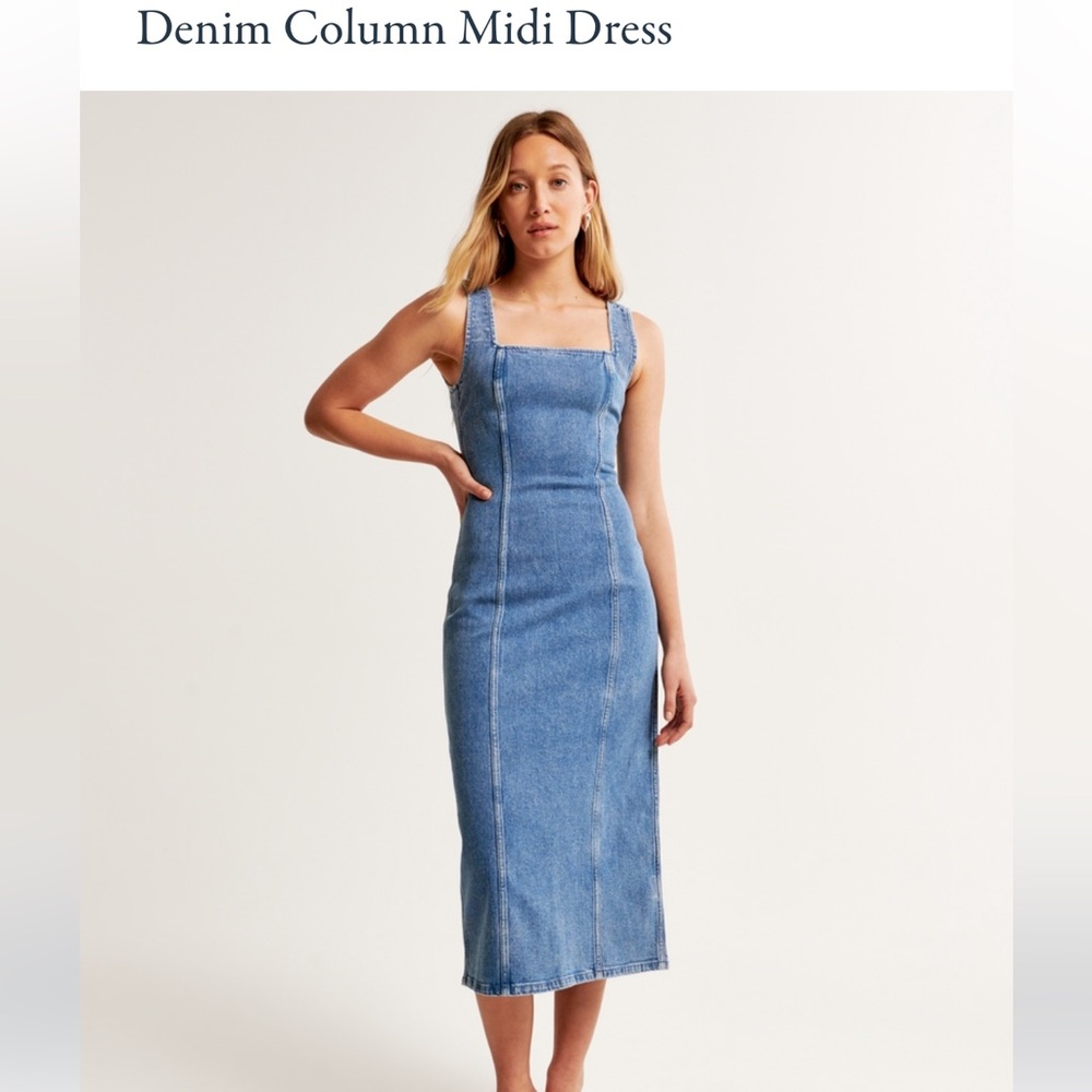 Abercrombie & Fitch Blue Denim Column Midi Dress
